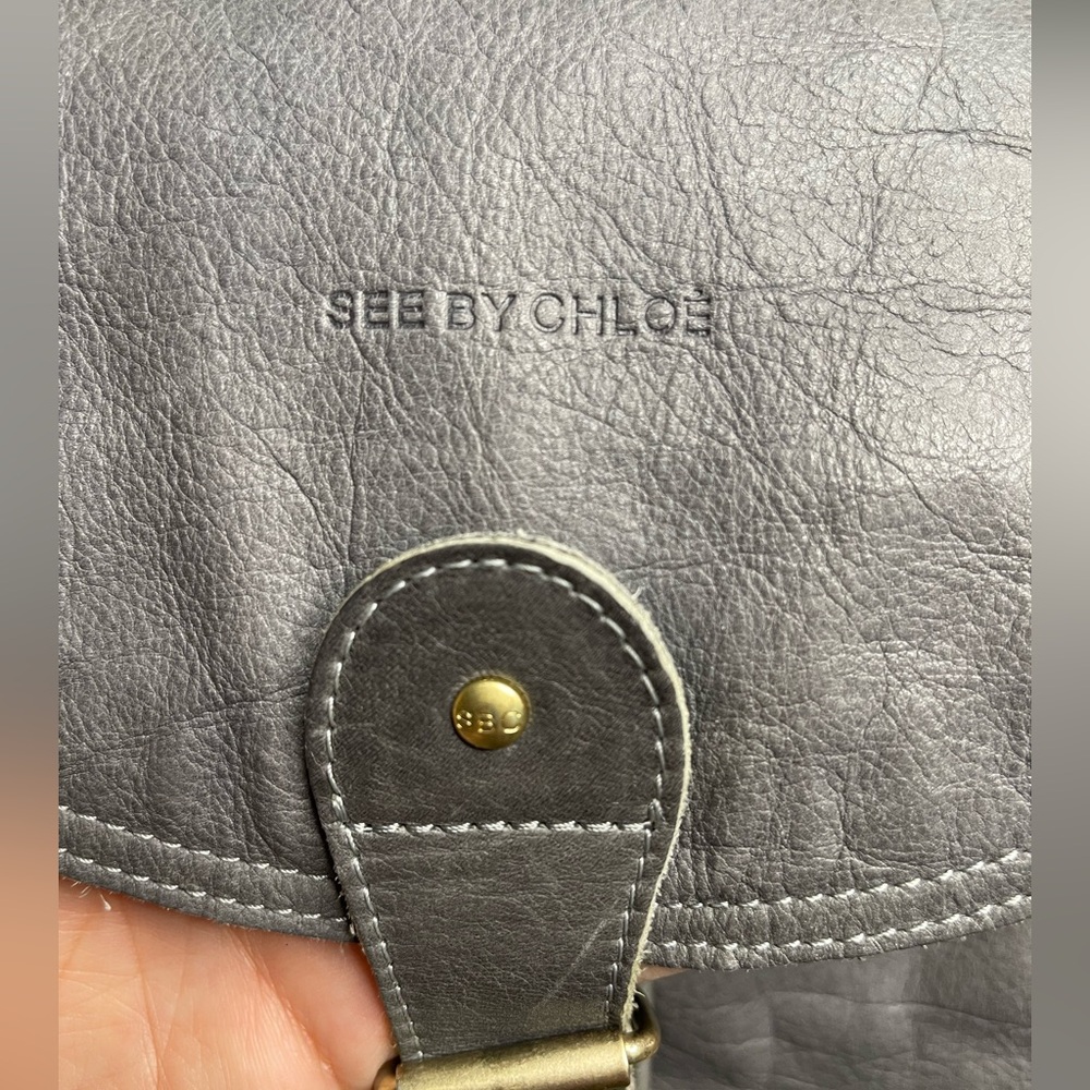 🌈SEE BY CHLOE Soft Leather Backpack Hand Bag Gray Women Authentic 16479 - Picture 4 of 8